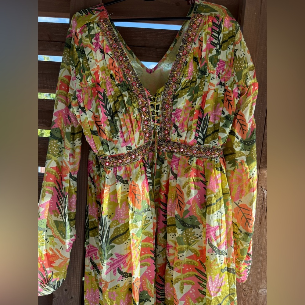 Colorful Floral Long Sleeve Dress Anarkali Suit Salwar Desi Indian Pakistani